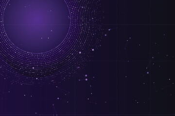 Digital halo nebula with radiating data streams on deep purple background, cosmic © Solaiman77