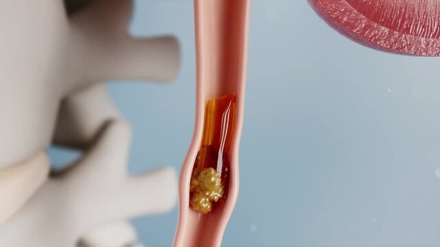 Kidney stones block the ureter, causing urine reflux and hydronephrosis. This leads to renal pelvis and ureteral deformation. 3D animation of urinary obstruction and renal complications.