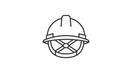 Fototapeta premium Minimalist line drawing of a construction worker's hard hat with a chin strap, simple iconic style, safety equipment, isolated on white background, symbolizing protection and industry