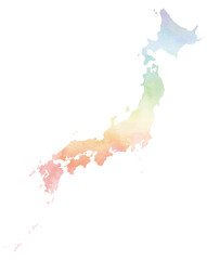 Naklejka premium 水彩風のカラフルな日本地図・レインボー