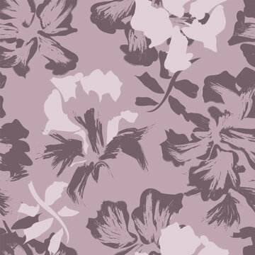 Abstract floral seamless pattern with gray flower shapes isolated on transparent background, Vector