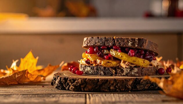 Turkey sandwich with cranberry stuffing and potatoes from Thanksgiving leftovers