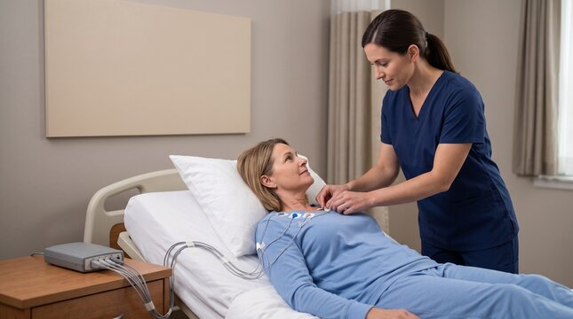 Orderly Sleep Lab Room During Bedside Sensor Placement Procedure