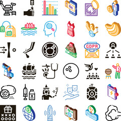 Fototapeta premium Set of different icon compositions representing a wide range of topics, including health, technology, finance, nature, social interaction, and abstract ideas