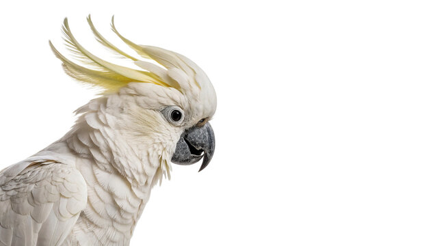 Beautiful exotic wild white cockatoo parrot bird isolated on a transparent background