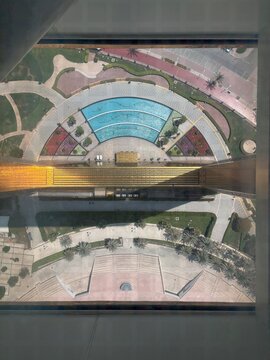 Glass floor view from the big building The Frame in Dubai