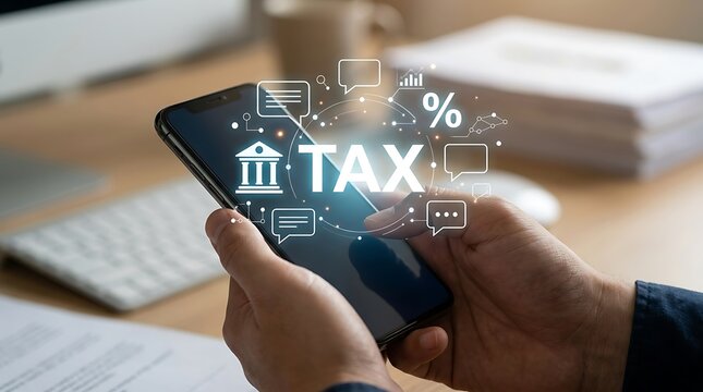 Person using a smartphone to manage tax filing and financial accounting online