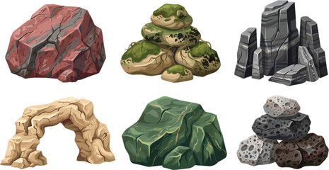 Cartoon rock and stone elements set for game asset design © Hossain
