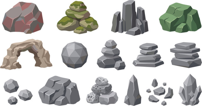 Cartoon rock and stone set for video game environment design
