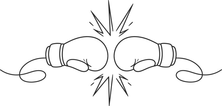 Minimalist Boxing Gloves Fist Bump Line Art Illustration | Boxing Sports Outline Drawing.