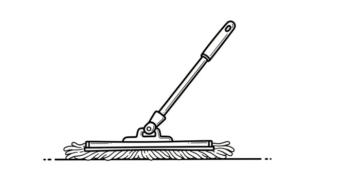 Illustration of a push broom with angled handle.
