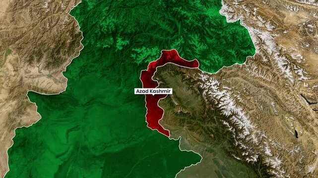 animated satellite map highlighting Azad Kashmir region motion video