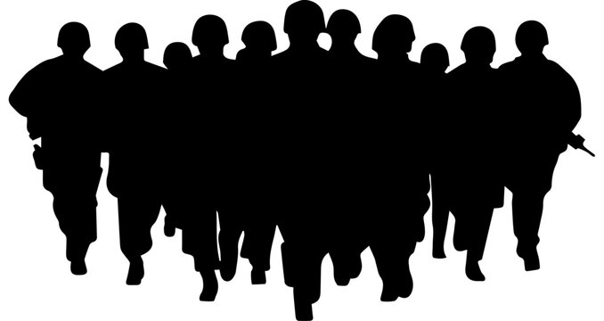 Black Silhouette of a Group of Military Soldiers Standing Together in Formation