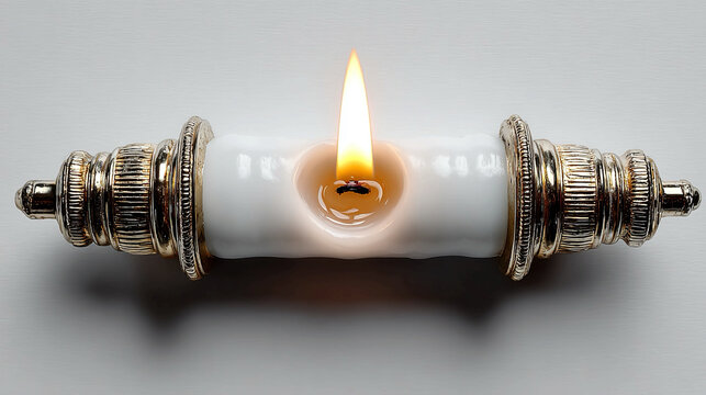 Candle burning at both ends isolated on white background symbolizing urgency fleeting time high energy stress intensity effort guidance caution and conceptual metaphor