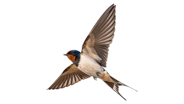 Beautiful adult barn swallow bird flying gracefully with wings open isolated on transparent background cut out