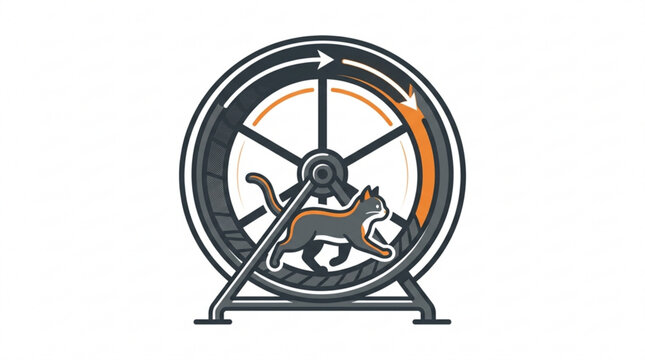 Hamster wheel, running hamster icon, grey and orange vector graphic, exercise wheel