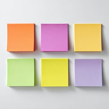 Six colorful sticky notes arranged in two rows
