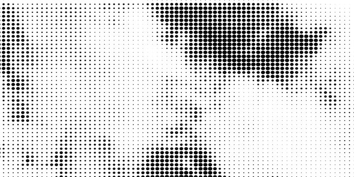 Halftone dotted portrait of a woman's face in high-contrast black and white, combining retro pop art texture with minimalist, editorial and abstract beauty 