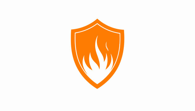 Orange shield with flame design element.