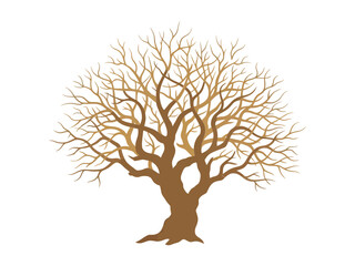 Stylized artistic tree illustration with brown trunk and grey branches in a flat graphic design © azad