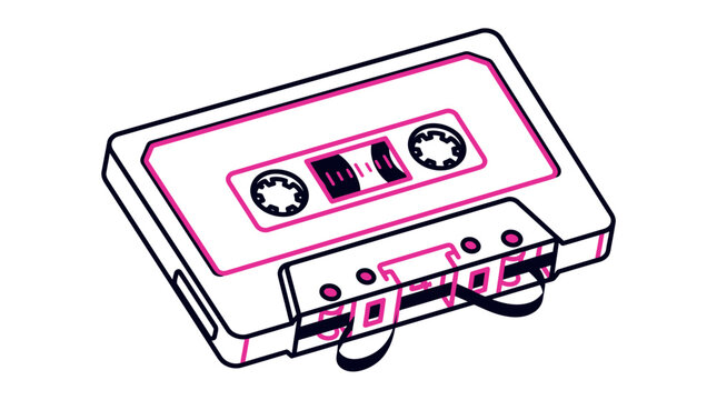 Retro Pink Cassette Tape Closeup.