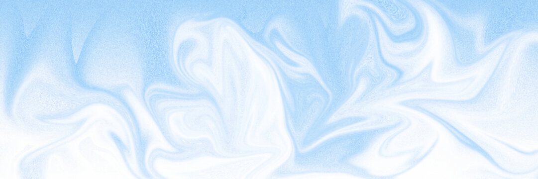 Abstract blue marble background with liquid swirl texture, soft pastel blue and white fluid waves, elegant panoramic banner for website header