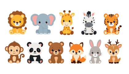Fototapeta premium Cute cartoon animal icons set.