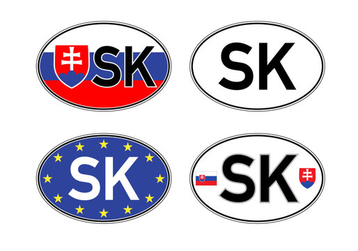 Slovakia, oval international vehicle registration code license plate sticker, vector illustration