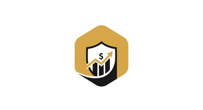 Financial growth and security logo icon with shield and bar chart.