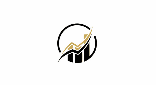 Financial growth logo icon featuring a bar chart and upward trend arrow inside a circle.