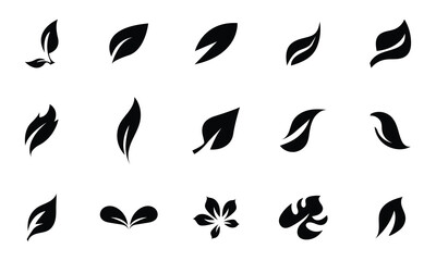 Fototapeta premium Nature Leaf Icons Collection Eco Green Plant Botanical Foliage Organic Leaf Symbol Set Flat Vector Icons for Environmental Branding Gardening 