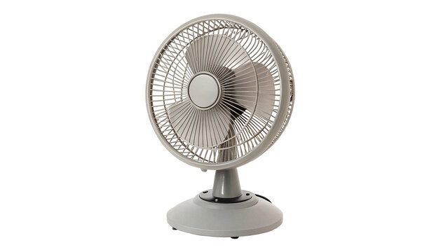 Classic retro metal desk cooling fan appliance isolated on transparent background cut out