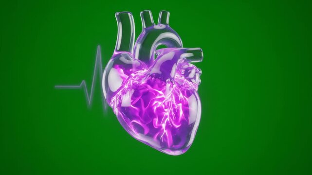Transparent Anatomical Human Heart with Pulsing Light Energy, Medical Visualization Loop.