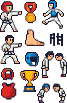 taekwondo pixel art, eps 10 illustration