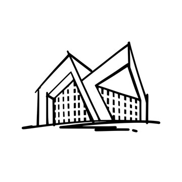 Modern building hand drawn sketch logo 