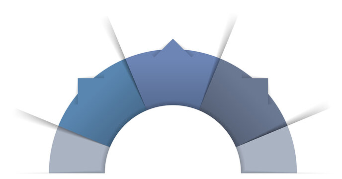 Semi circular infographic with three connected segments, icons and option labels, showing a step by step business or process concept