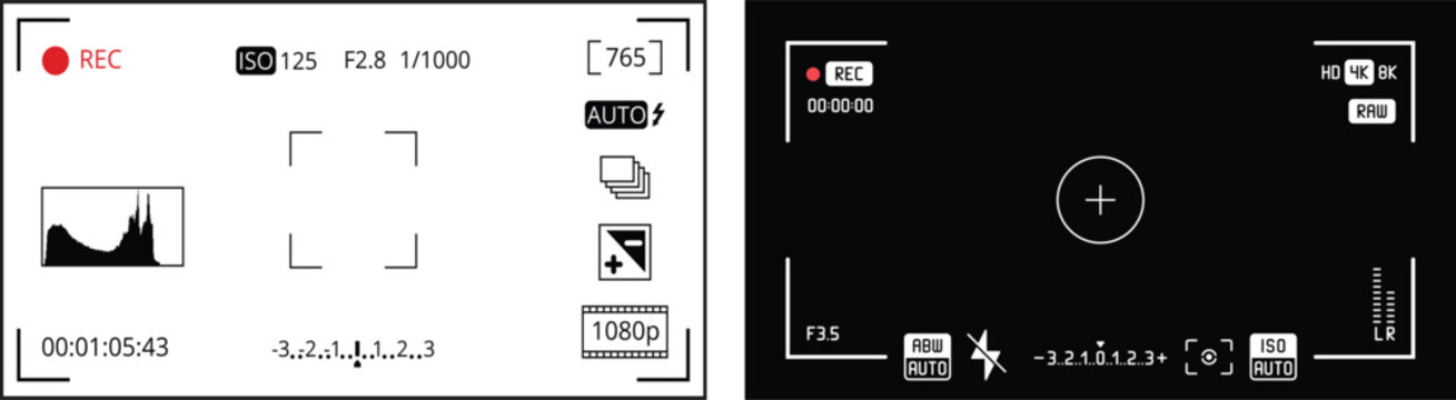 Camera viewfinder with recording interface and transparent grid background, film camera display overlay with focus.