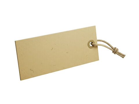 Blank rectangular kraft paper tag with short twine string isolated on a transparent background for product labeling