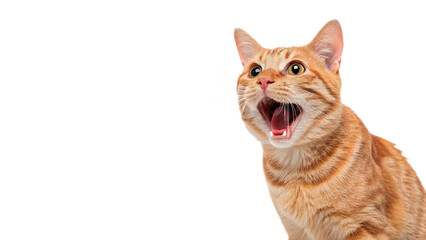 Cute domestic orange tabby cat pet sitting yawning isolated on a transparent background © PNG_MEGAStock