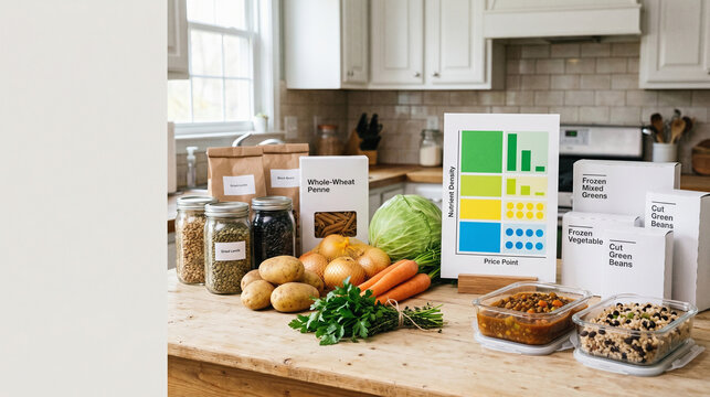 Low-Cost Grocery Staple Still Life With Nutrition Value Infographic