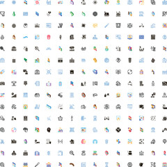 Fototapeta premium Large set of flat and gradient icons representing various concepts, objects, and activities connected to business, technology, finance, travel, and lifestyle, ideal for modern digital design