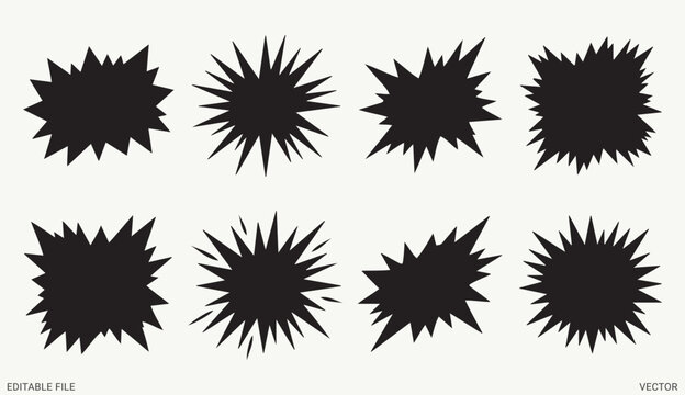 Black comic book explosion burst bubbles vector set starburst speech frames blank splash text backgrounds