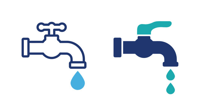 Two faucets are dripping water in a minimalist illustration style