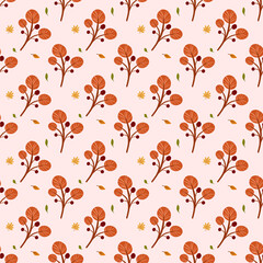 Fototapeta premium Orange Berry Branch Seamless Botanical Pattern Background