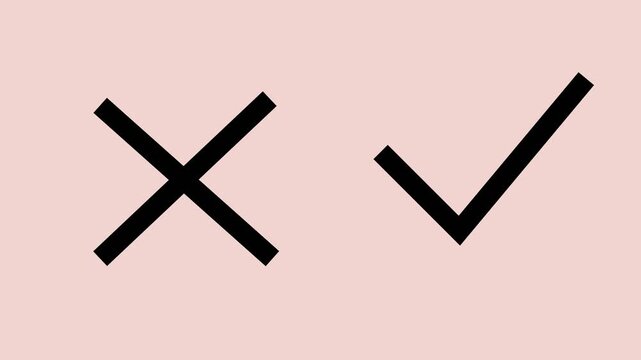 Minimalist black cross and check mark on pink background