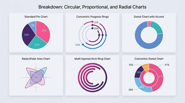 Circular proportional and radial chart types for data visualization