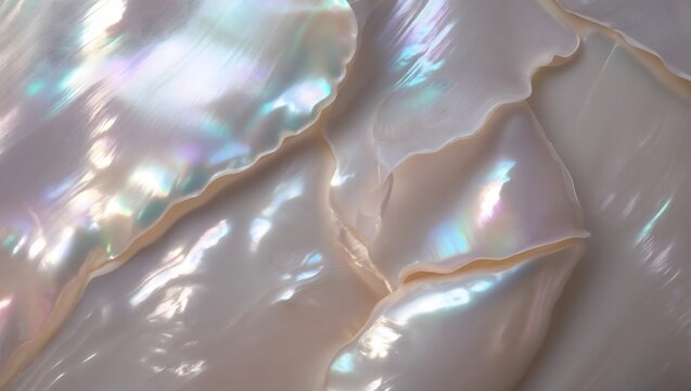 Close-up of Iridescent Mother of Pearl Shell Texture with Pearlescent Glow