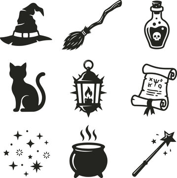 Set of magic and witchcraft icon collection for Halloween design