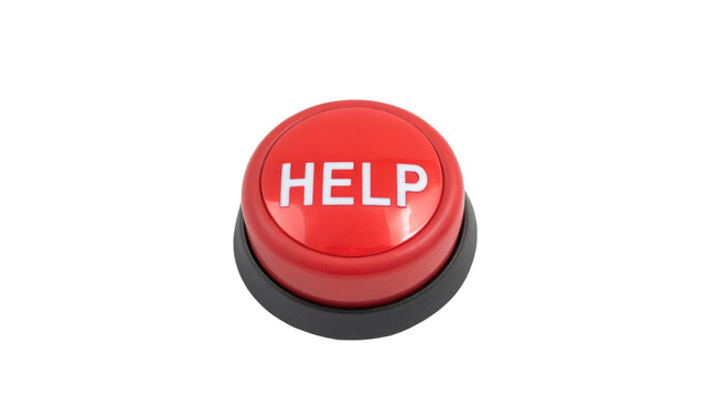 Bright red round electronic emergency panic button isolated on a transparent background