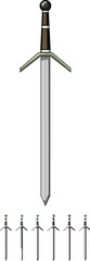 Fototapeta premium handle medieval sword cartoon. war iron, ancient metal, king dagger handle medieval sword sign colorful illustration